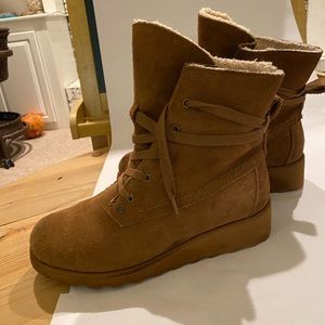 Bearpaw sheepskin wedge lace up boots